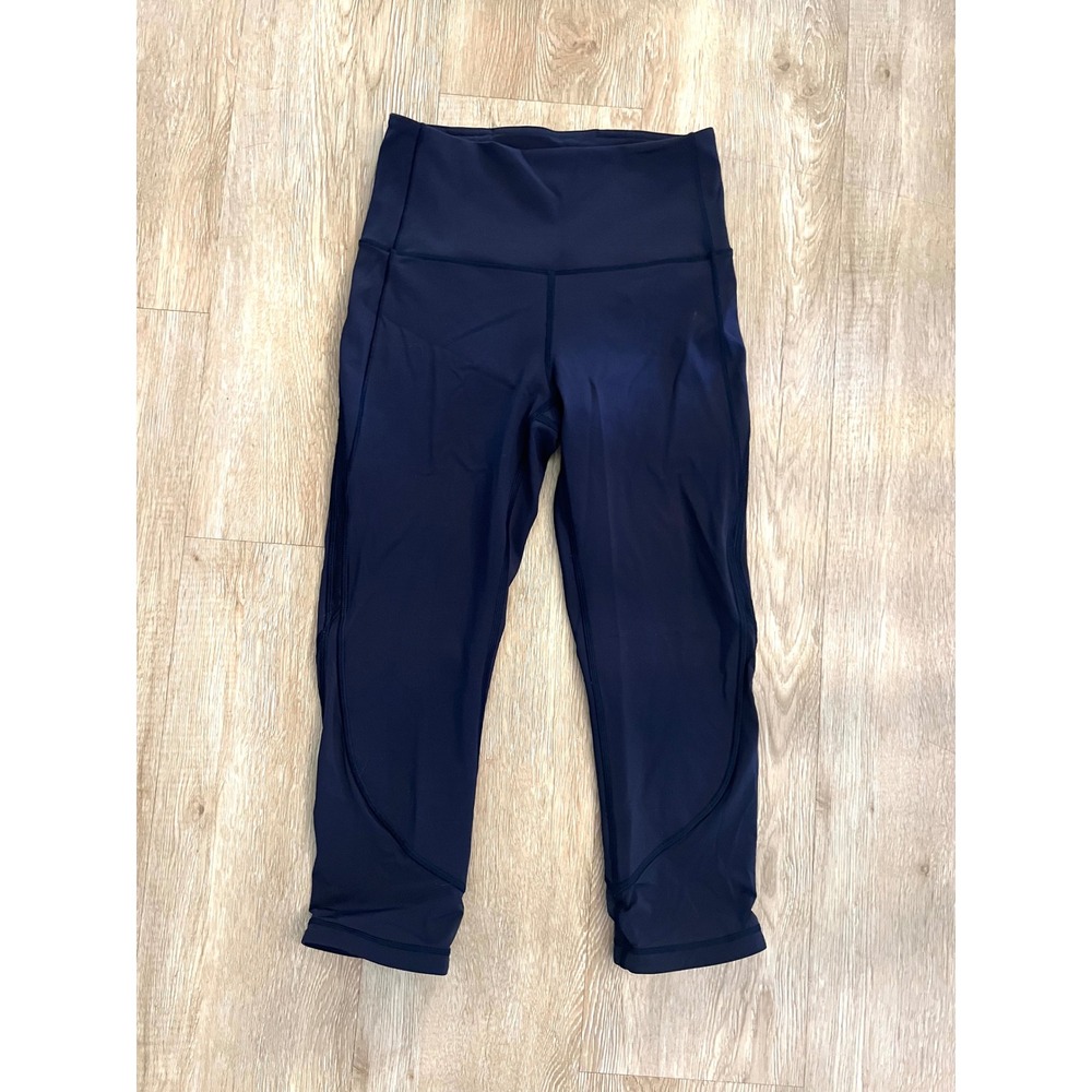 Lululemon High Times Pant Mesh Navy Blue High Rise Yoga Leggings Size 4
